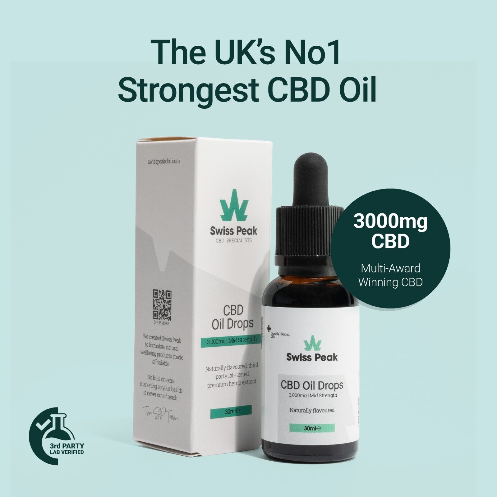 CBD Oil THC-Free Swiss Peak 3000mg Award Winning Full Spectrum Hemp Extract