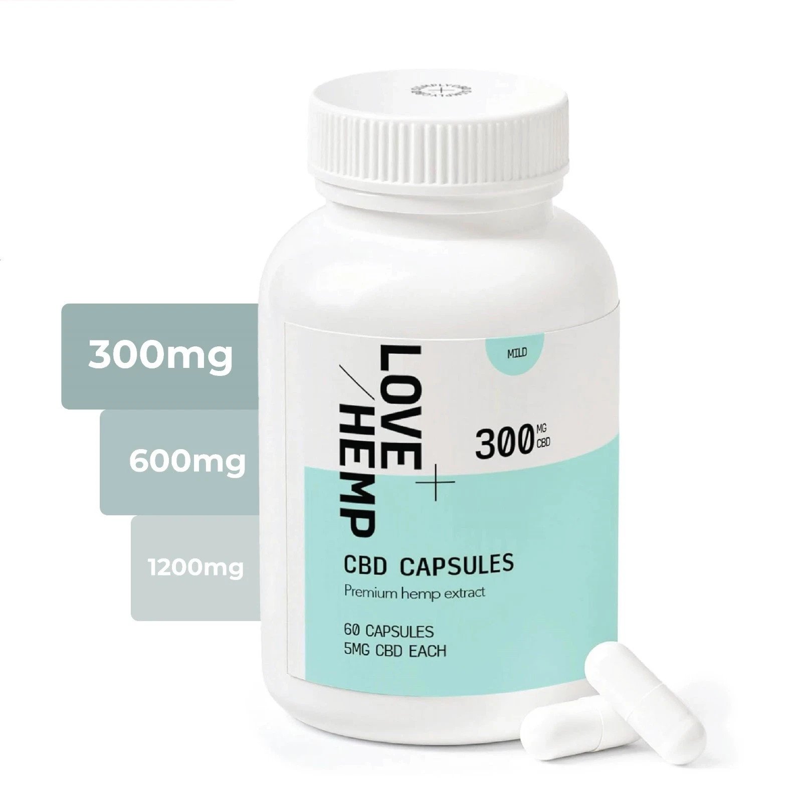 Love Hemp CBD Capsules 1200mg-600mg-300mg Broad Spectrum 60 Capsules Gluten-Free
